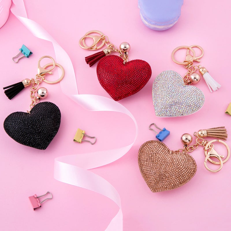 Soleebee Glitter Love Heart Keychain Premium SS6 Crystal Tassel Key Chain Leather Bag Charm for Women Girls (Light gold) - Image 3
